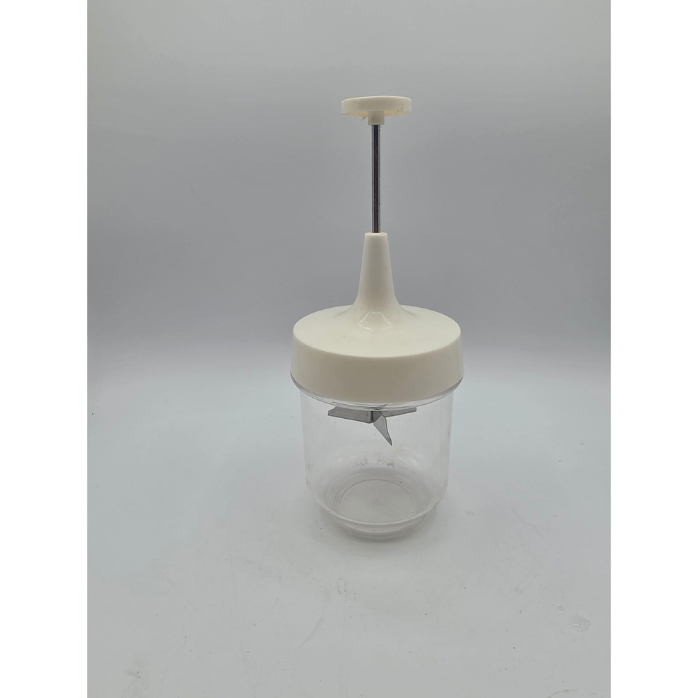 Vintage Manual Food Chopper White Plunger Style Stainless Steel Blades 9.5in